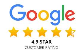 Google logo with a 4.9 star customer rating on a white background