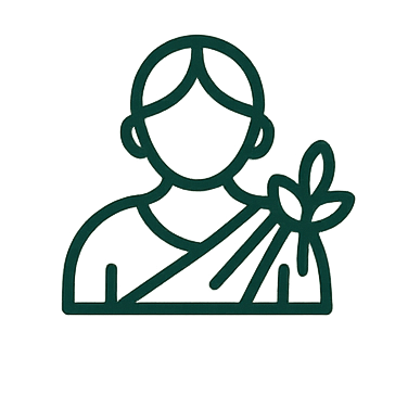 Green icon of a organic person holding a flower on a white background