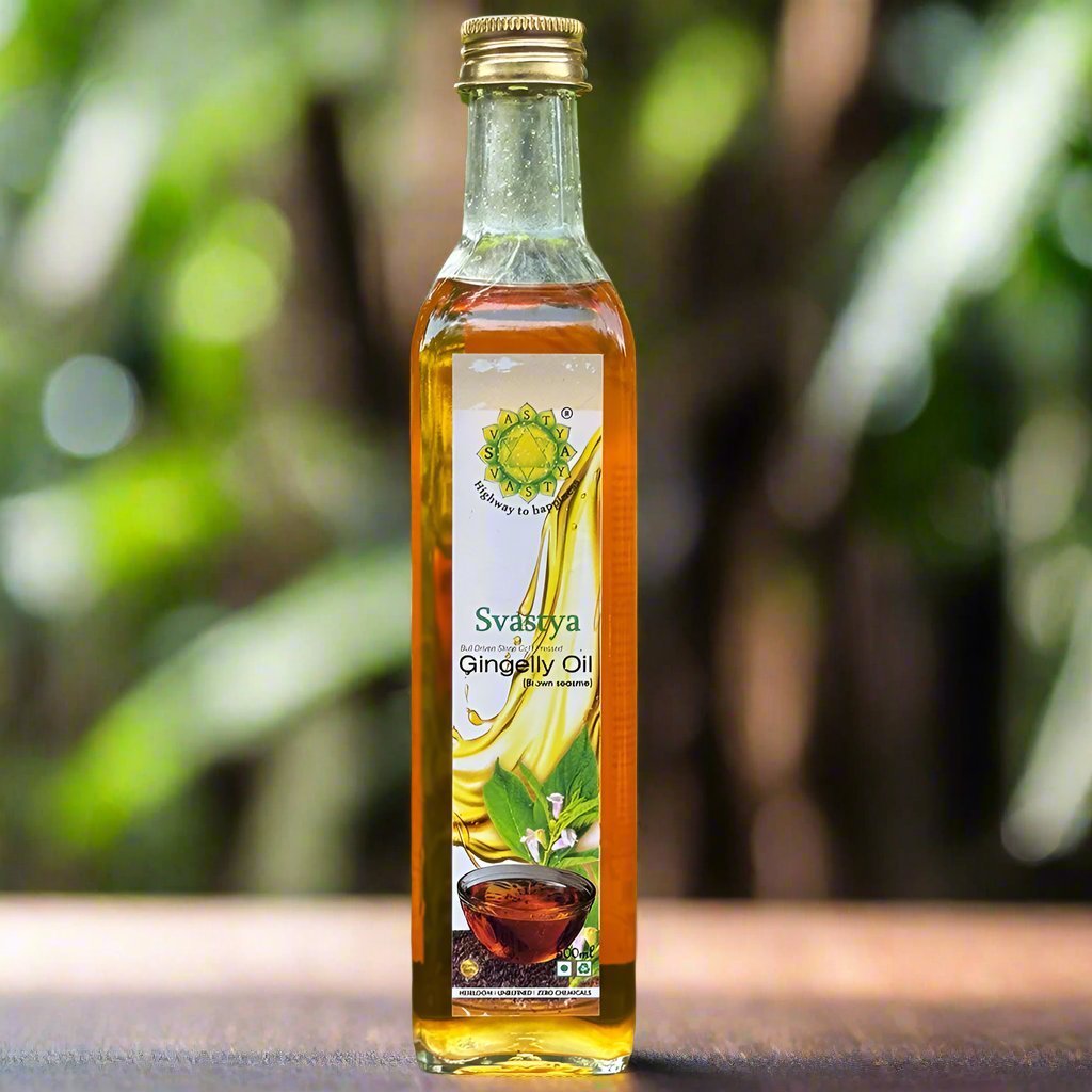 Organic Bull Driven Stone Cold Pressed Brown Sesame Oil - Svastya Organic Farms