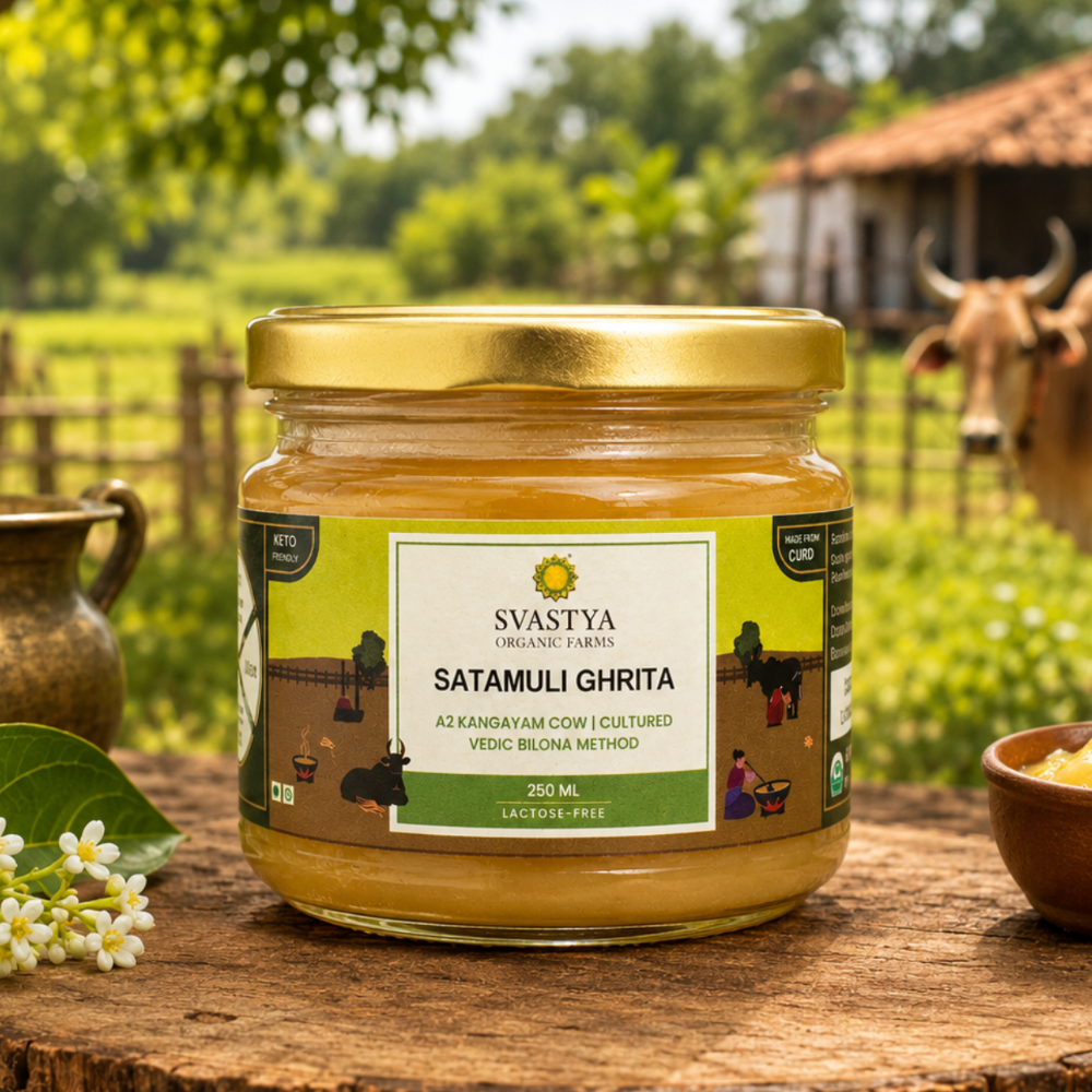 Organic Cultured Satamuli Ghrita | Organic Clarified Butter - Svastya Organic Farms