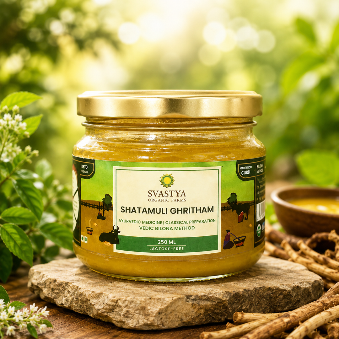 Organic Cultured Satamuli Ghritham | Organic Clarified Butter - Svastya Organic Farms