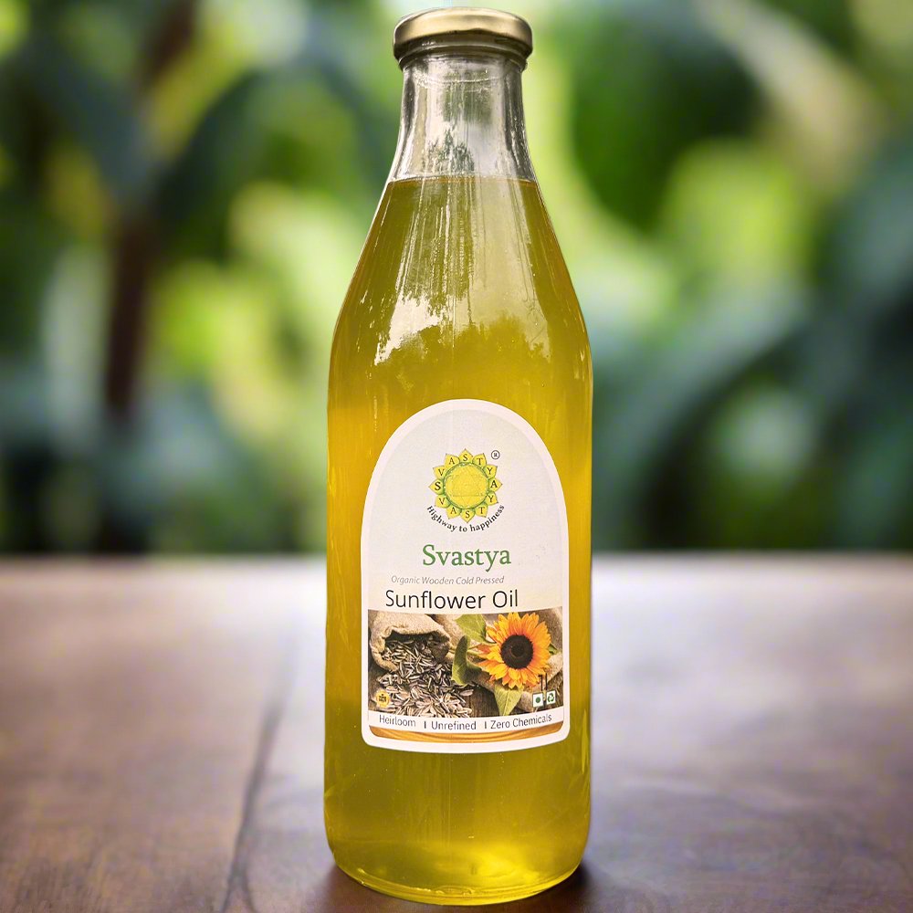 Organic Wooden Cold Pressed Sunflower Oil - Svastya Organic Farms